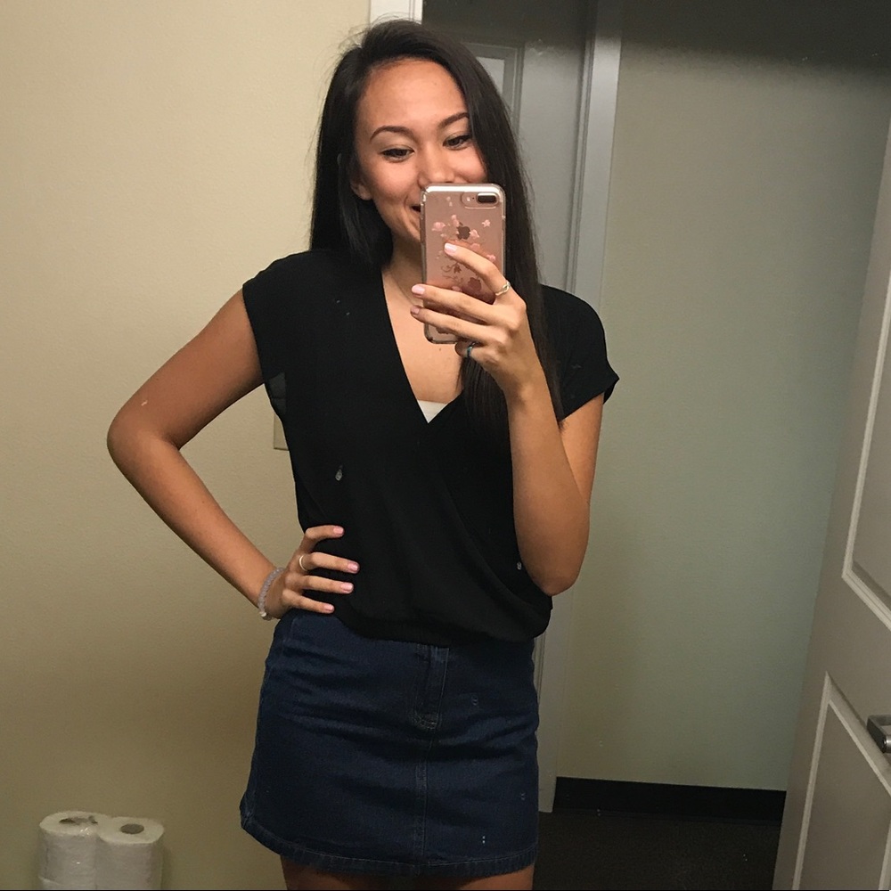Forever 21 Black Surplice Sheer Crop Top